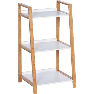 Ablageregal WENKO "Finja", weiß (rahmen: braun, brett: weiß), B:43cm H:76cm T:36cm, Bambus, MDF, Regale, Badregal, 3 Etagen