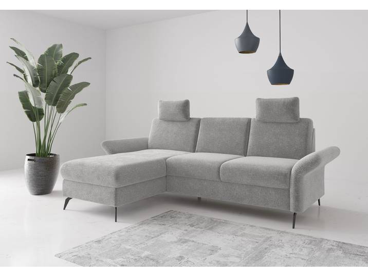 Ecksofa, Polyester, Hellgrau 251×164 cm, Recamiere Links, Klassisch, Home-affaire