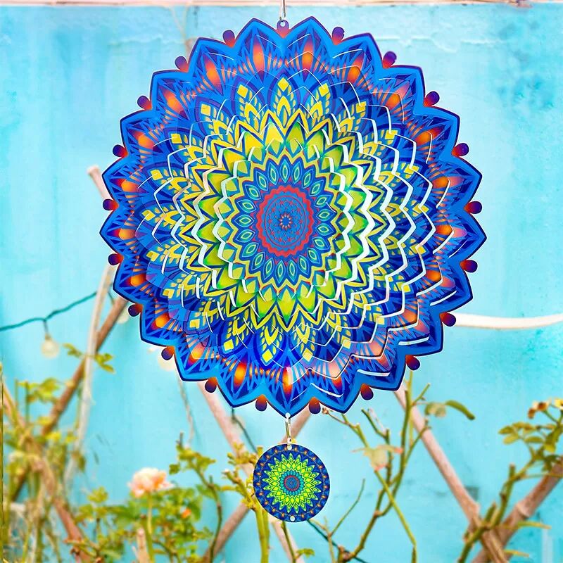 INF 3D Rotierendes Mandala Windspiel - Gelb & Blau