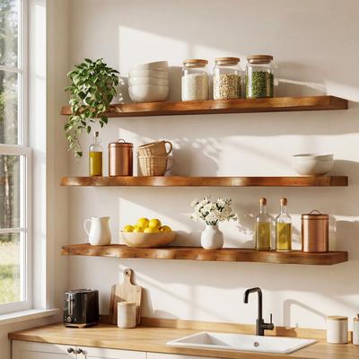 1Easylife "Solid Wood Floating Shelves, 47.24"" Extra Long Live Edge Wall Shelves"