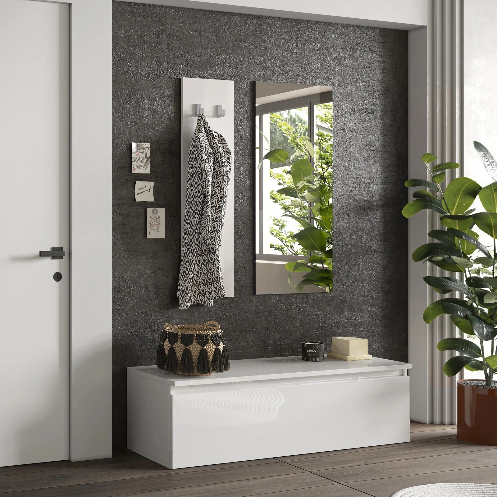 garneroarredamenti Mobile ingresso 138x165h cm bianco lucido Sunset 109