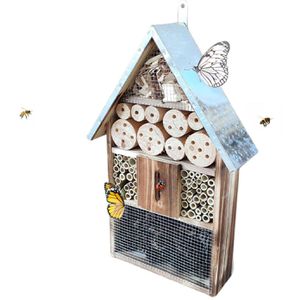 Relaxdays Insektenhotel 10052310, zum Aufhängen, aus Holz, mit Regenschutz & Nisthülsen, 48 x 31 cm
