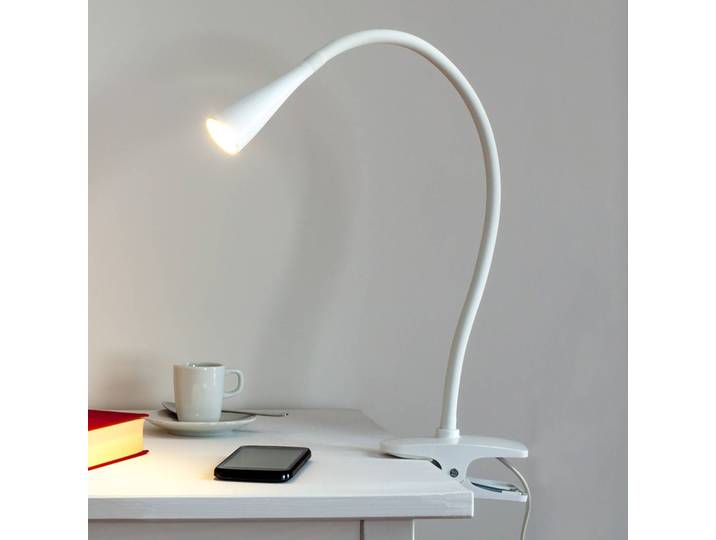 Klemmleuchte BARIS Lindby, weiß / opal, für Arbeitszimmer / Büro, Metall, Modern, Klemmleuchte