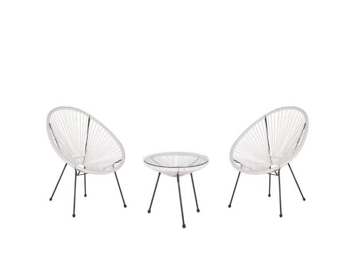 Ensemble de jardin - BELIANI - ACAPULCO II - Blanc - Rotin PE - Verre de sécurité Acier