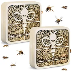 Isotronic, Insektenhotel, 2er-Set Insektenhotel Biene, kinderfreundlich, Naturholz (Biene)