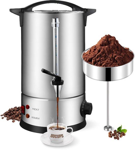 Kaffeemaschine mit 12 Liter Fassungsvermögen, Edelstahlfilter, 80 Tassen professionelle Kaffeemaschine aus Edelstahl, Warmhaltefunktion, geeignet für Veranstaltungen und Catering, Heißwasserbereiter für Tee und Kakao