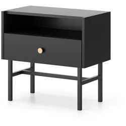 NACHTTISCH Dalia mit 1 Schublade und Metallbeinen, 55 cm, Schwarz