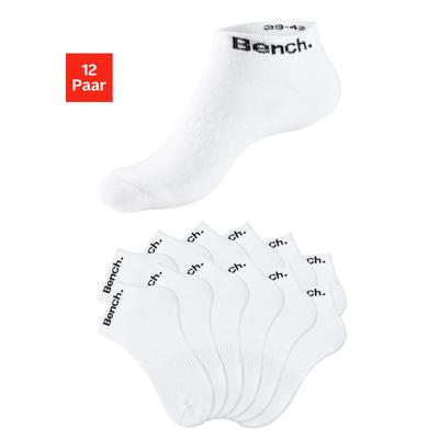 Sportsocken BENCH. "Damen Herren Tennis Kurzsocken Quartersocken", Damen, Gr. 35-38, weiß (12x weiß), Baumwollmischung, unifarben, elastisch, Socken Sportsocken, mit Halbfußfrottee und Mittelfußgummi