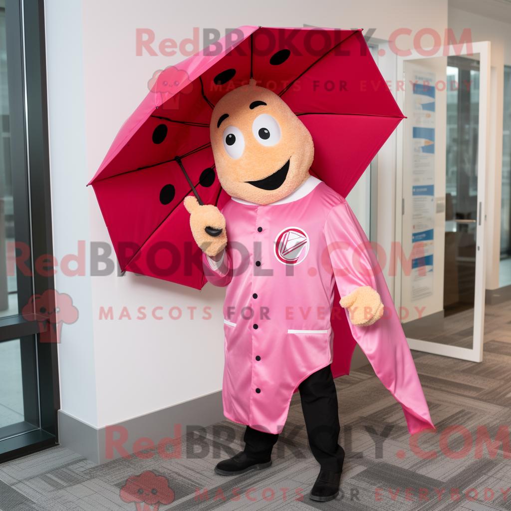 Maskottchenkostüm REDBROKOLY Pink Pizza Slice mit Regenmantel und Aktentasche