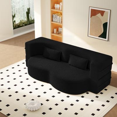 Abrihome "78"" Convertible Teddy Fabric Sofa with 2 Pillows, No Assembly Required"