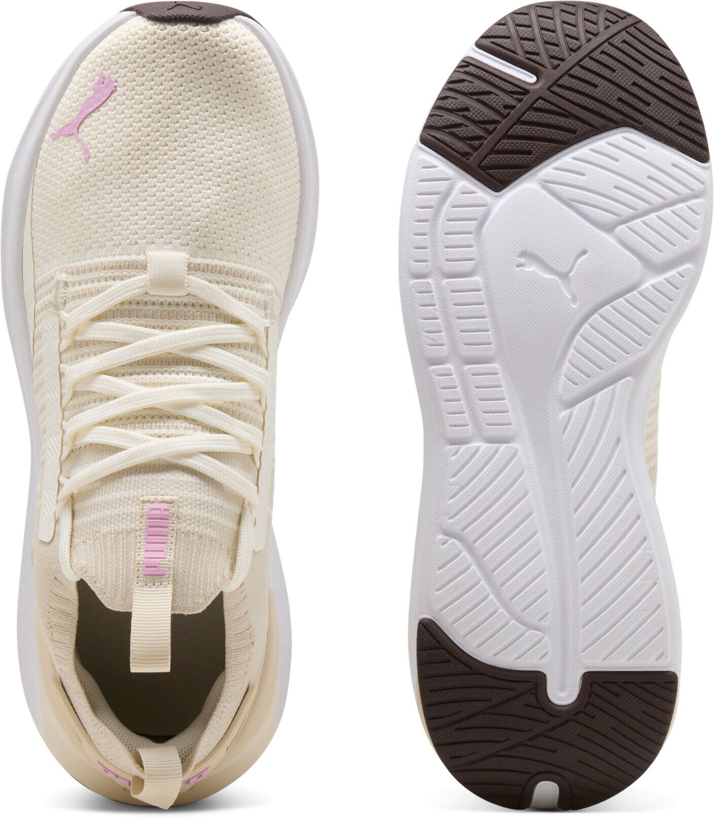 Laufschuh PUMA "SOFTRIDE SYMMETRY FUZION WNS", Damen, Gr. 42, Textil, beige (warm weiß, alpine snow, mauve glow), Schuhe Laufschuh, für dynamische Laufeinheiten, aus Funktions-Mesh, atmungsaktiv