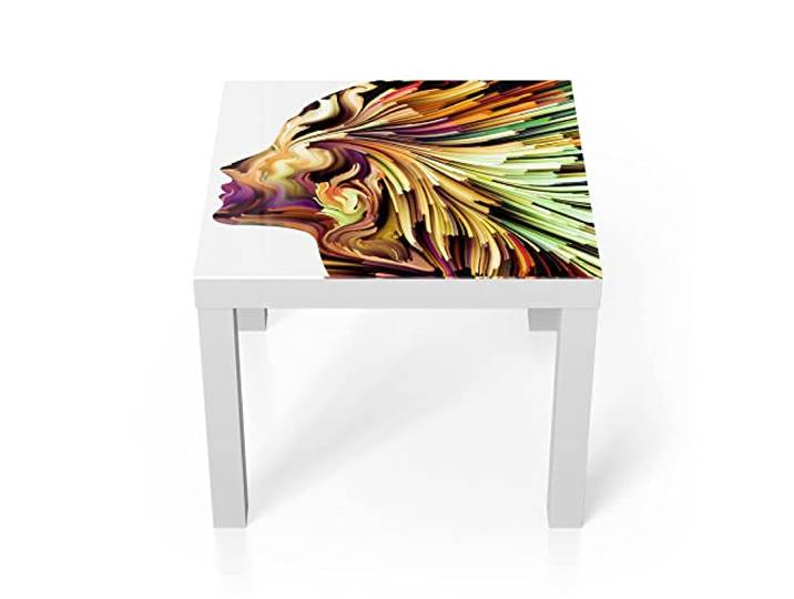 DEQORI Glastisch weiß klein 55x55 cm Motiv Originelles Frauenprofil ausgefallener Beistelltisch aus Glas Hochglanz Couchtisch fürs Wohnzimmer moderner Couch Tisch mit Design