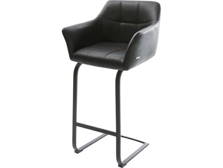 DELIFE Barstuhl Yulo-Flex Freischwinger flach Metall Echt-Leder Schwarz
