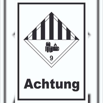 HB-Druck Schild Achtung Lithiumbatterien Achtung Gefahrgutklasse 9a hochkant A5 Rückseite selbstklebend