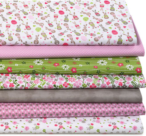 Patchwork- und Quiltpaket Hasen-Silhouette "Mona", grün/pink