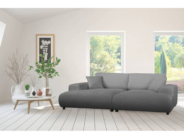 home24 XXL-bank Trouville grijs/zilver Bouclé Stof Coline 237 x 79 x 144cm modern