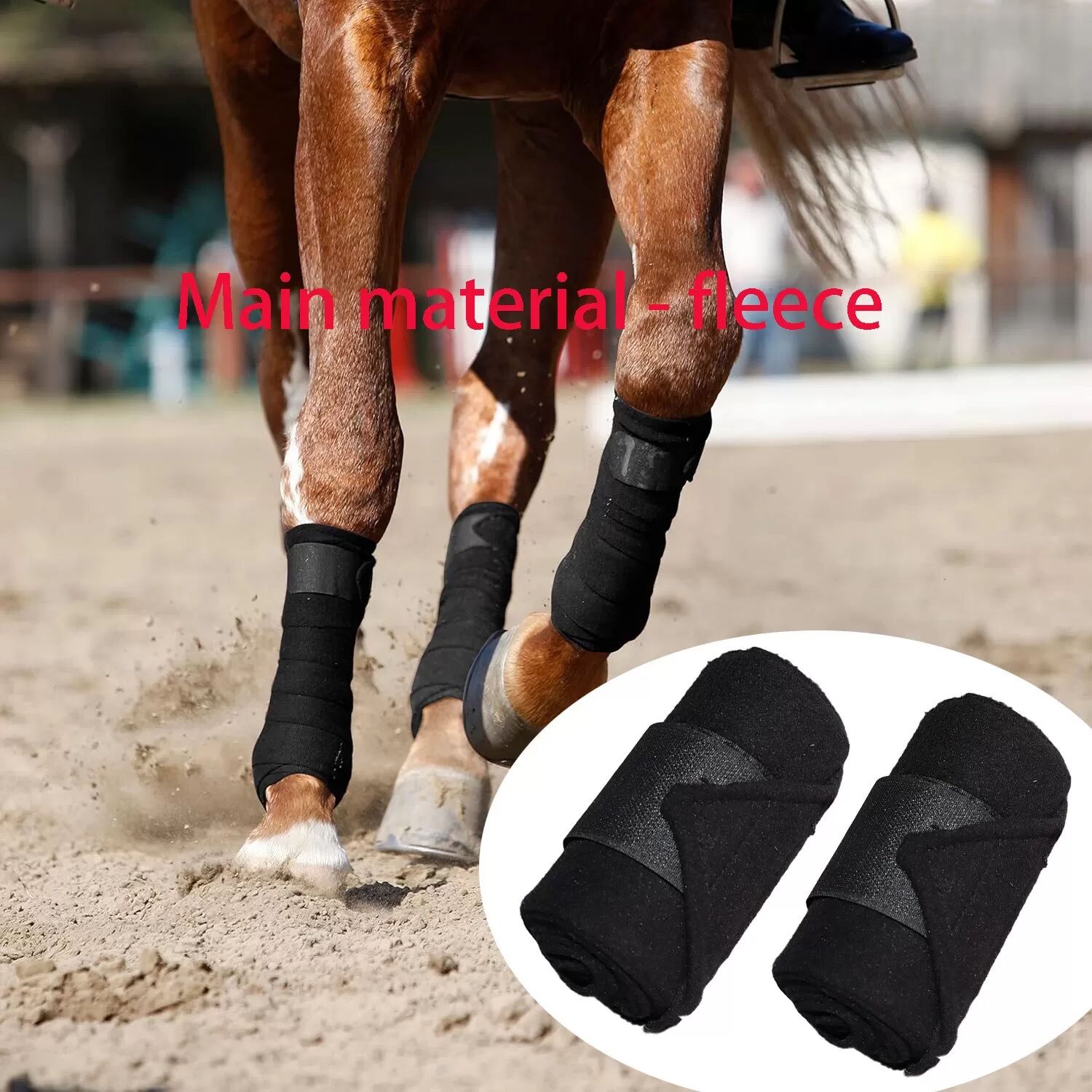 INF 4er Set Schwarze Fleece Pferdebandagen - Polobandagen für Pferdebeinschutz