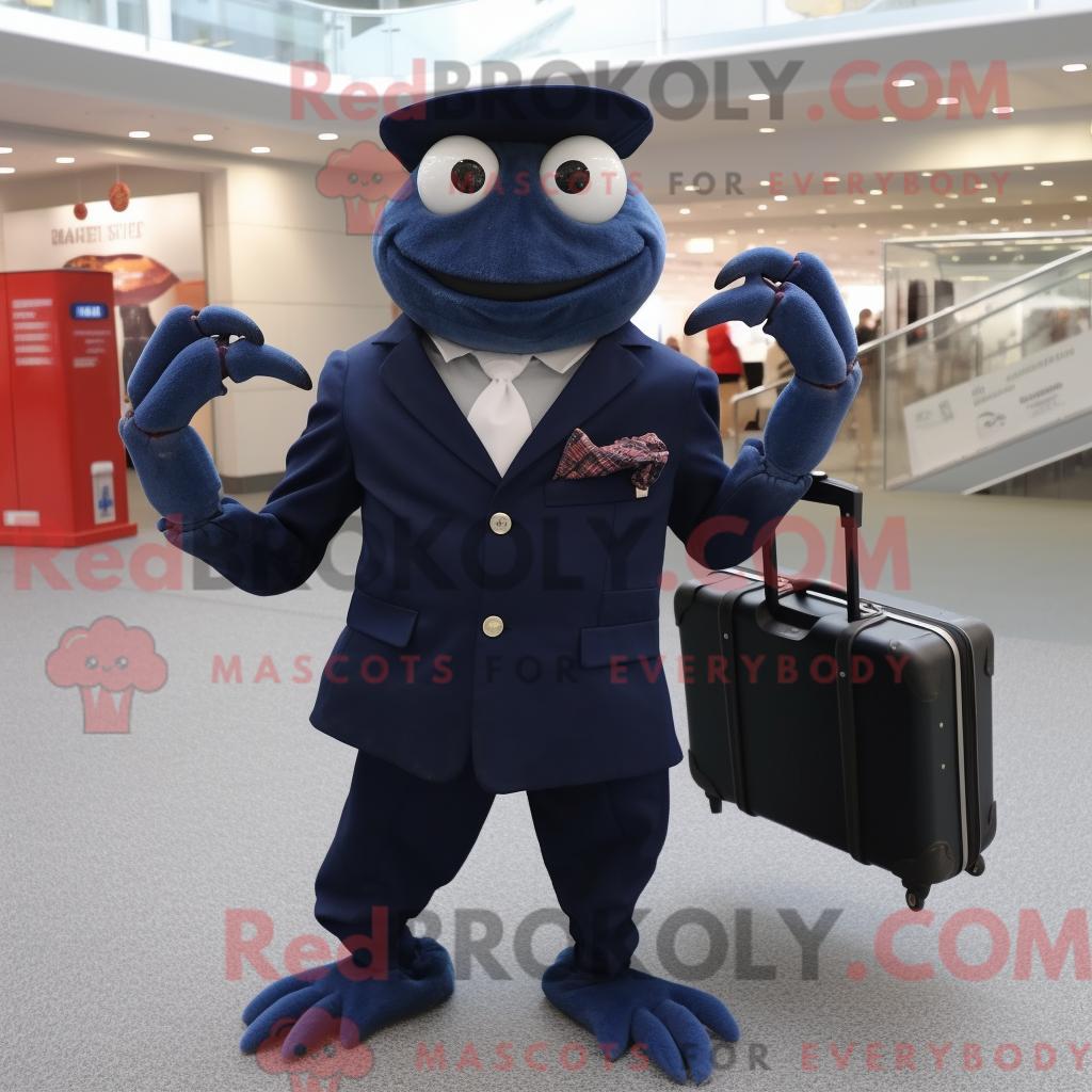 Maskottchen REDBROKOLY einer Marinekrabbe mit Bluse und Aktentasche