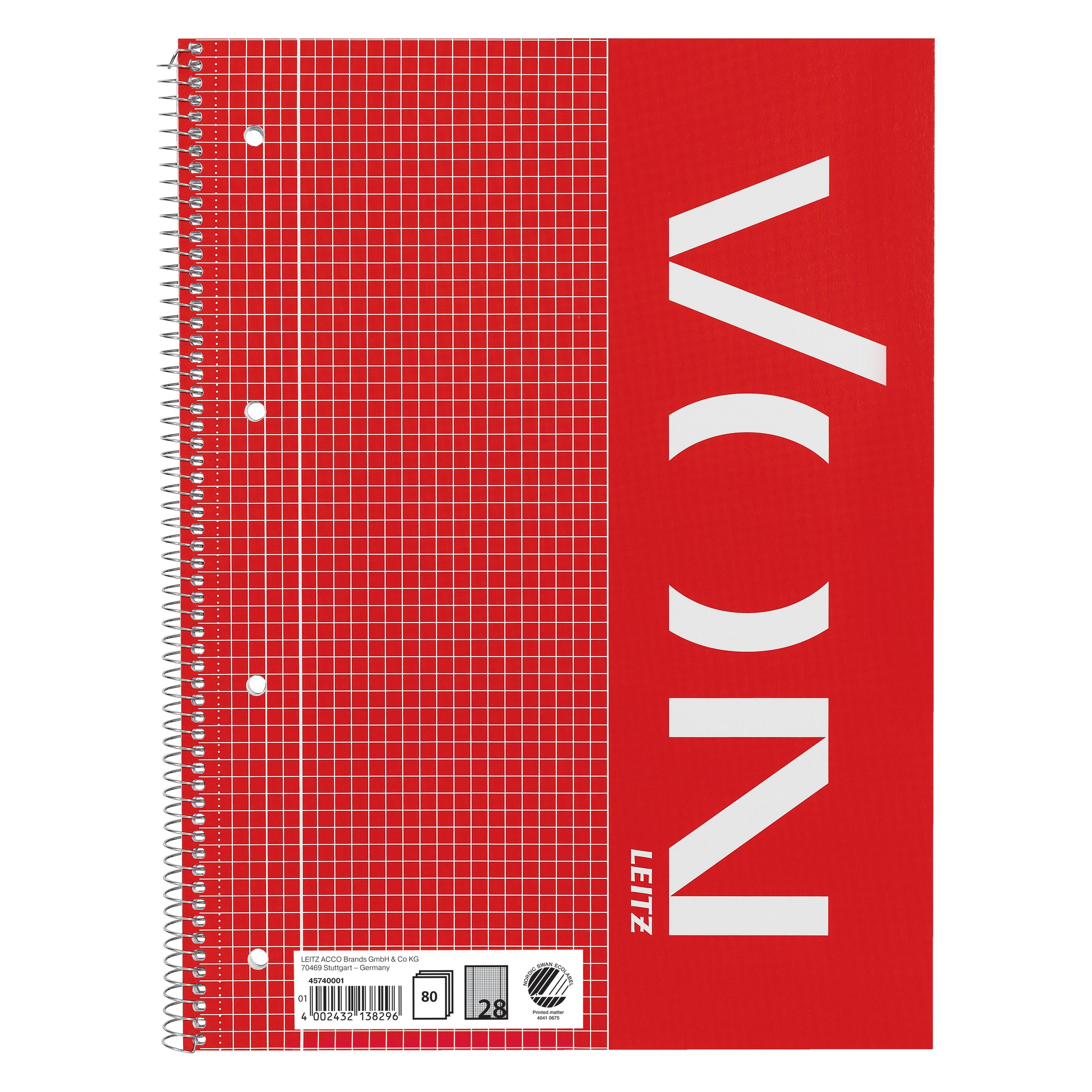 von Notizblock A4 kariert, 80 Blatt, Rot, 5 Stück (A4, Kariert) (45740001)