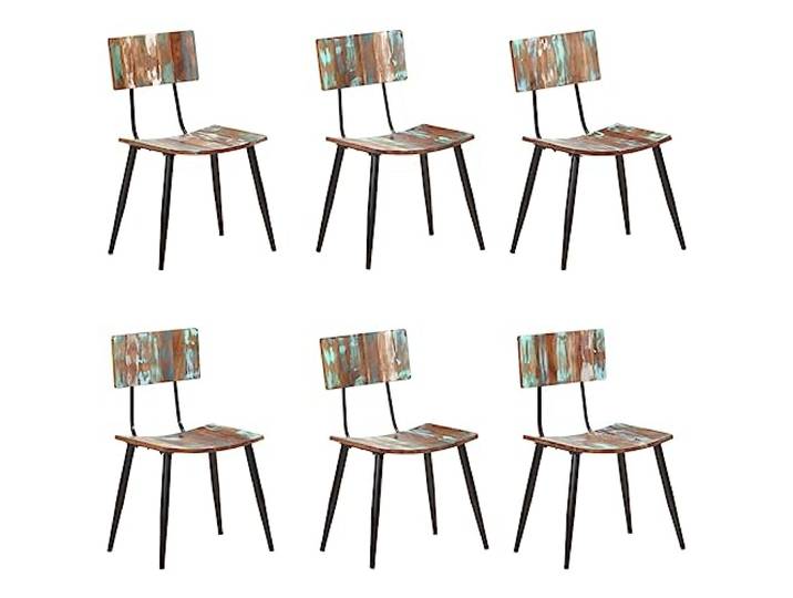 Todiikf Esszimmerstühle 6er Set Altholz Massiv & Metallgestell Vintage Handgefertigte Stühle aus massivem Altholz und Eisen für Küche, Esszimmer oder Bistro im einzigartigen Retro Look.