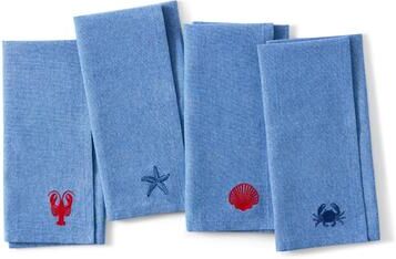Threadmade Coastal Embroidered Napkins, Set of 4 - 17x17