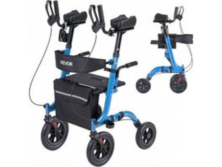 VEVOR Rollator Faltbar mit Sitz, Leichtgewicht Gehwagen mit 4 PU Reifen, Gehhilfe bis 136 kg mit Rückenlehne Tasche Gehstockhalter, Höheverstellbare Laufhilfe mit Feststellfunktion für Senioren, Blau