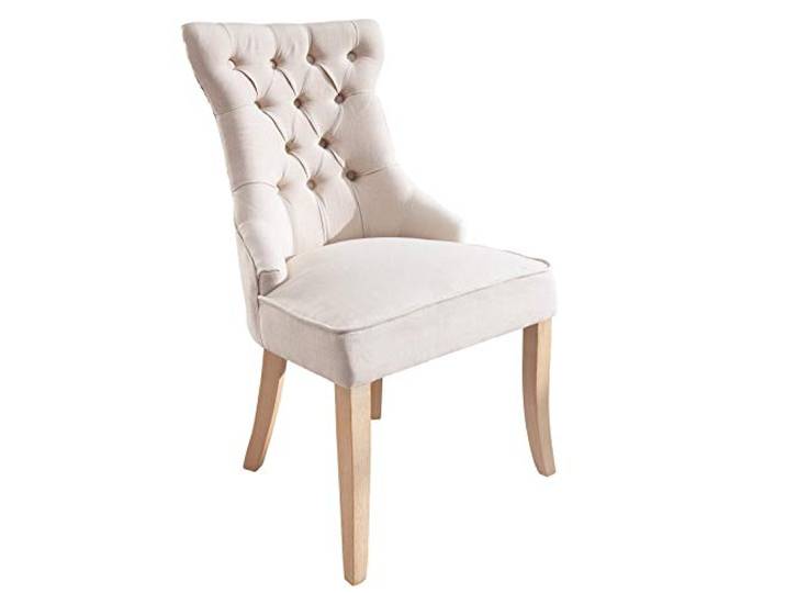 Stuhl CASTLE - 57cm - beige - Leinenstoff Massivholz Komfortgriff Ziersteppung, Nosagfederung, stabil, Esszimmerstuhl, Leinen, bequeme Polsterung, Eyecatcher