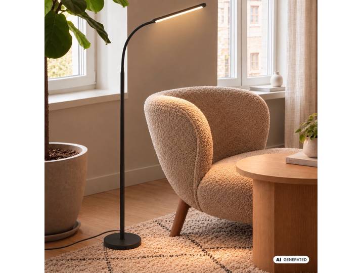 BRILONER Mura – LED Vloerlamp – dimbaar – 6W – 600lm – touchbediening – bureaulamp zwenkbaar – zwart – moderne leeslamp