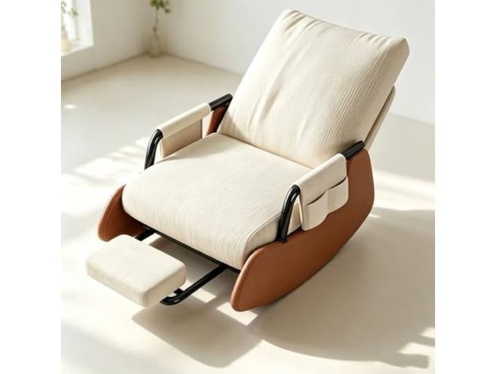 Schaukelstuhl Wohnzimmer mit Ausziehbarer Beinablage Wohnzimmersessel mit harmonischer Wippfunktion und durchdachter Seitenaufbewahrung.