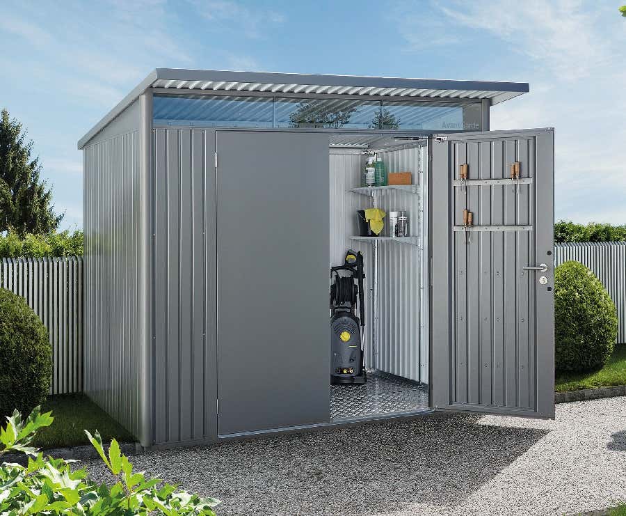 Biohort AvantGarde, Metallschuppen, Doppel, Schuppendach, Metallic-silber, Stahl, Metallic-silber