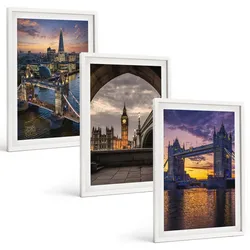 BILDER SET 3er Set - 40x60 cm Weißer Rahmen - Stadtbrücken, Uhrtürme