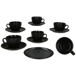 6er Set Panther Kaffeetassen mit Untertassen matt schwarz aus Steingut - 161951 + 161952