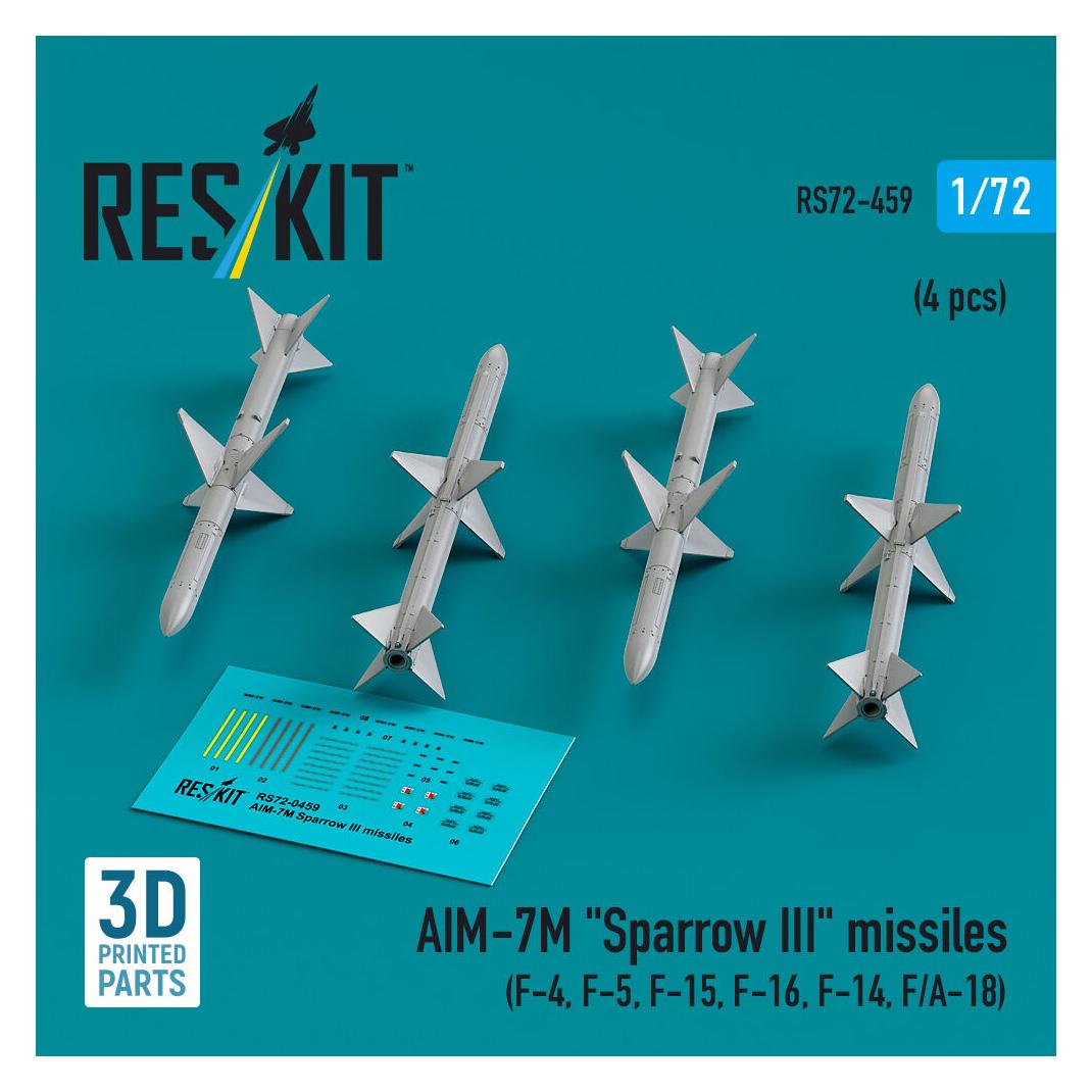 ResKit AIM-7M Sparrow III missiles (4 pcs) (F-4, F-5, F-15, F-16, F-14, F/A-18) (3D Printed) (RS72-0459)