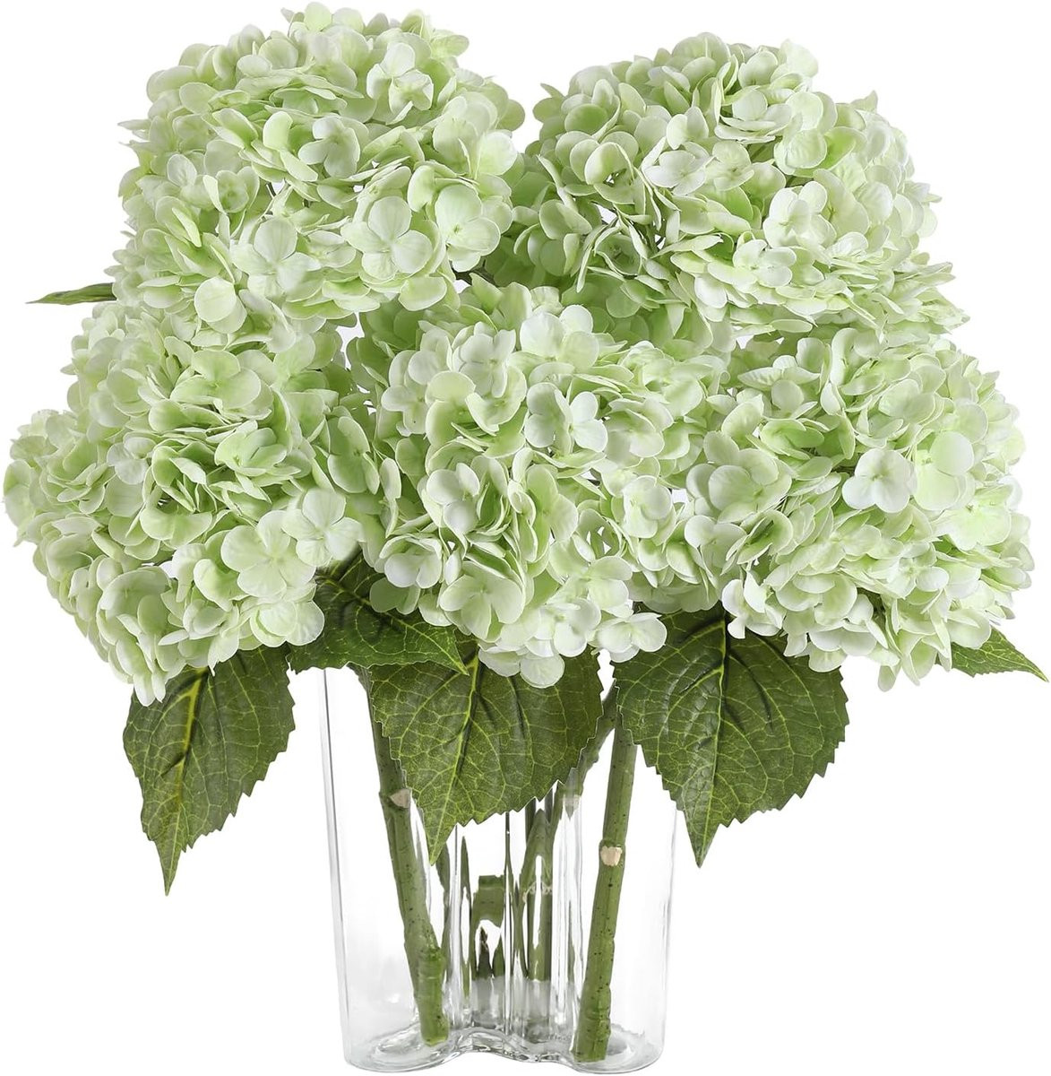 SnelShoppen Set van 3 Real Touch Kunstmatige Hortensia Bloemen - Lichtgroen