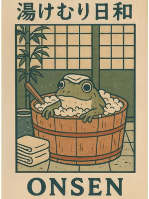 Inspire Curations Funny Japanese Frog Bathtub Poster Retro Sushi Kitchen Wall Art Canvas 2 40x50cm