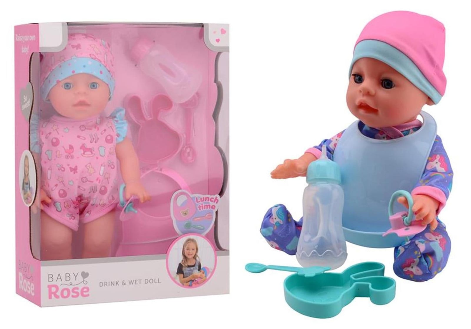 Johntoy Baby Rose pop van 30 cm die drinkt en plast