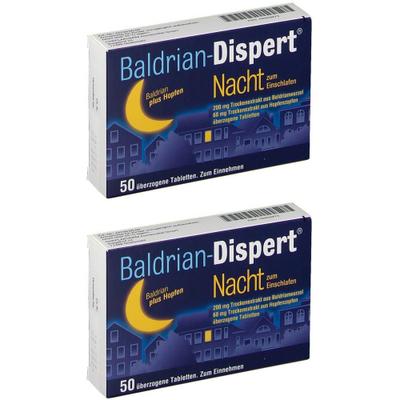 Baldrian Dispert Nacht zum Einschlafen üb.Tabl. 2x 2x50 St Überzogene Tabletten