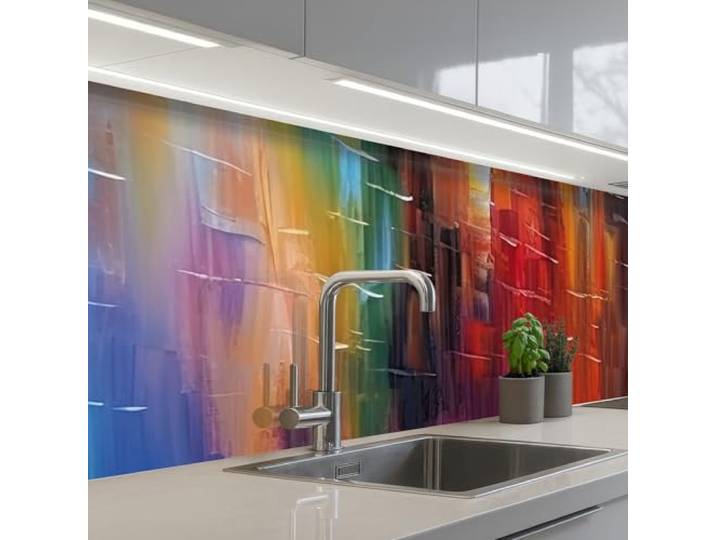 KitchenYeah© Spritzschutz Küchenrückwand Selbstklebend Küche Rückwand 60x250 cm - Küchenwand Wand Küchenfront Verkleidung Küchenspritzschutz Grachtenhäuser - Kunst - Malerei - Amsterdam