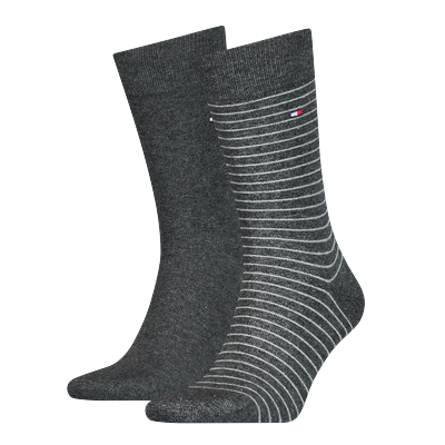 Socken TOMMY HILFIGER "TH MEN SMALL STRIPE SOCK 2P", Jungen, Gr. 39-42, grau (anthrazit), Baumwollmischung, Elasthan, Polyamid, normal, Socken Socken, Tommy Hilfiger-Branding