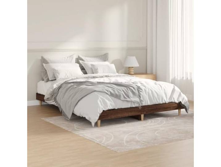 RJPLMFV Bettgestell, 135 x 190 cm, Eiche, Braun Langlebiges Holzwerkstoff, robuste Füße, inklusive Lattenrost, ohne Matratze