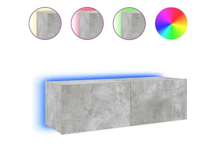 En solde  Armoire TV murale - CLOUD - Meuble TV Suspendu Flottant - avec lumières LED - - gris béton 100x35x31 cm LL2466