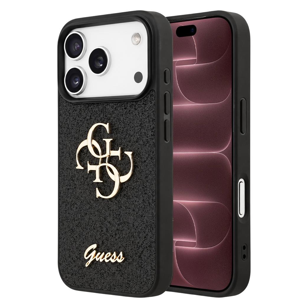 Guess PU Fester Glitter 4G Metall-Logo Hülle für iPhone 18 Pro Max Schwarz (Apple iPhone 17 Pro, Apple iPhone 17 Pro Max, Apple iPhone 18 Pro, Apple iPhone 18 Pro Max) (GUHCP18XHG4SGK)