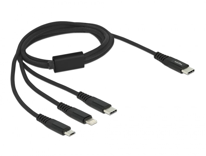 Delock USB Ladekabel 3 in 1 USB Type-C zu Lightning / Micro USB / USB Type-C 1m 87149