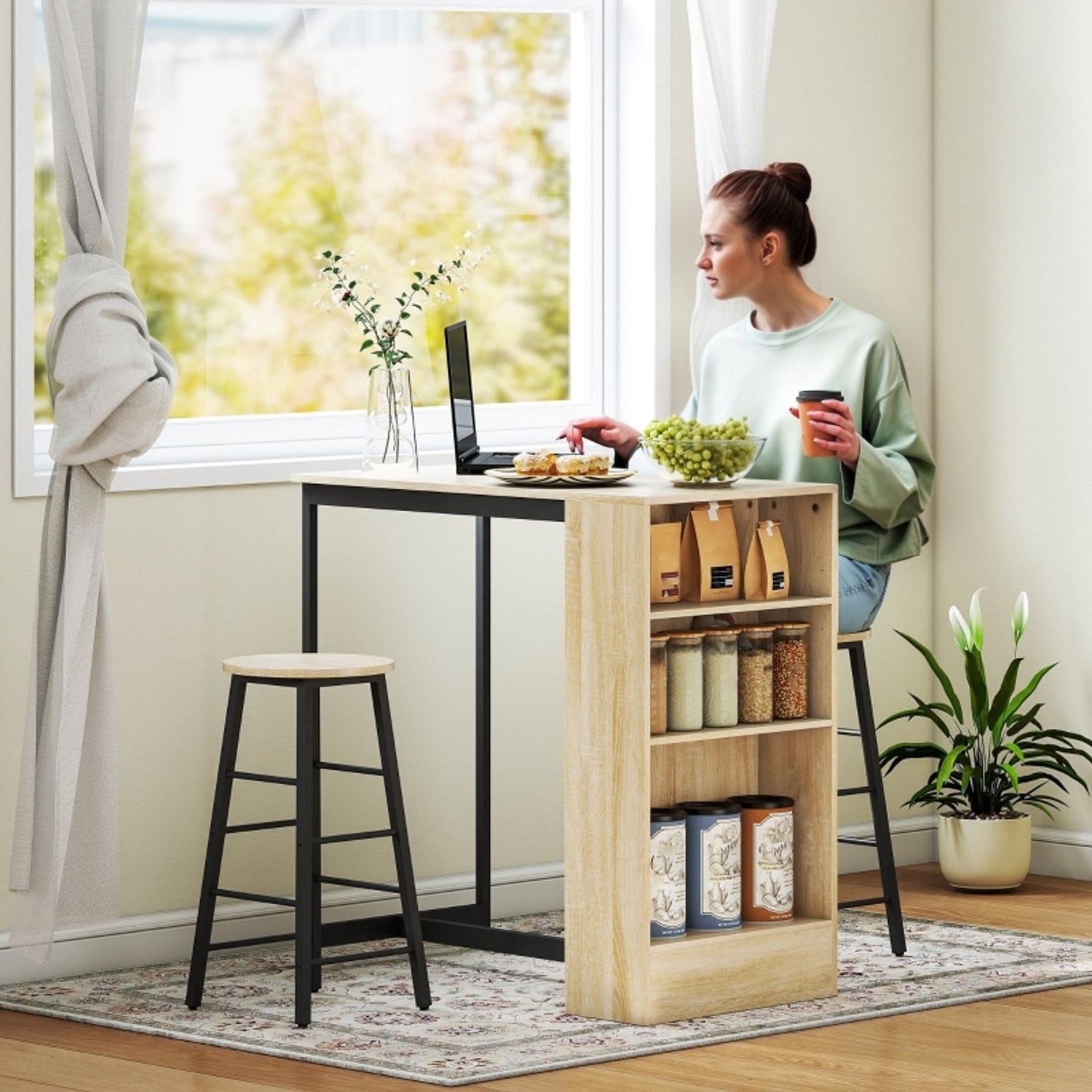 CHICFURN Bartafel 3-delige set met opbergruimte voor 2 personen - Zwart