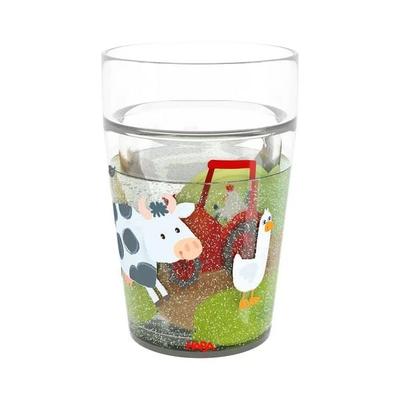 HABA 2012447002 - Glitzerbecher Bauernhof, Motiv 1, 150ml, Höhe: 11cm, Kunststoff (Bisphenol A-frei)