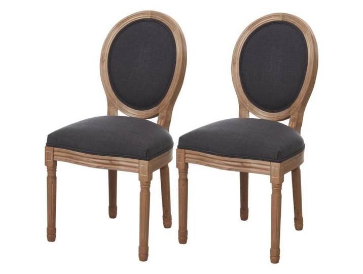 Lot de 2 - Chaise MEDAILLON Gris - Tissu pieds Bois