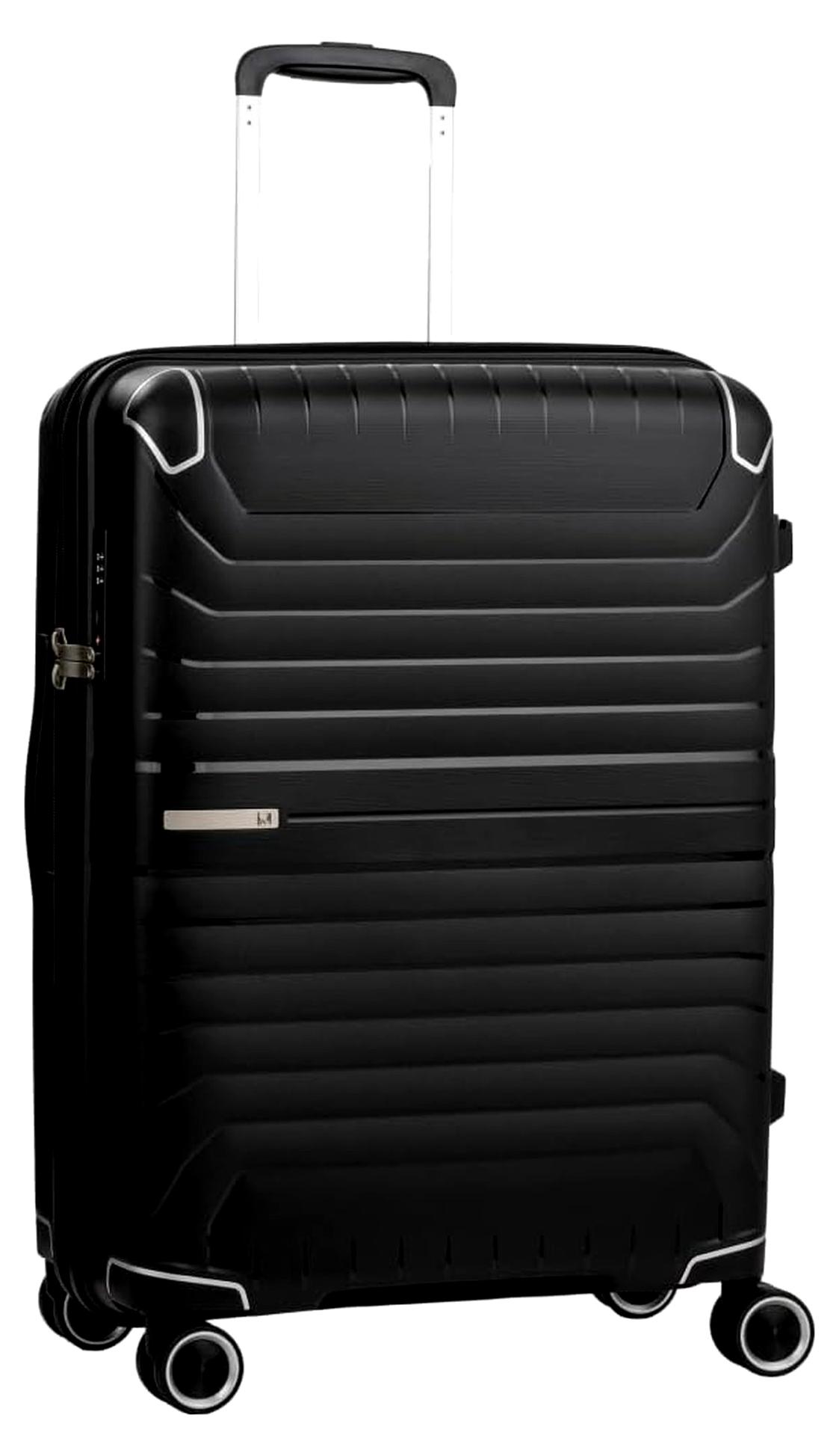 LW 5304 VITA Hartschalen-Erweiterungs-Reißverschlusskoffer, Spinner-Gepäck, Schwarz, 23 Zoll, erweiterbares Gepäckstück mit drehbaren Rädern