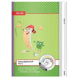 Hausaufgabenheft A5, Klasse 4, Schutzumschlag, 8 Ersatzstundenpläne, Klassenarbeitsplan, 1 Woche / 2 Seiten, 104 Seiten