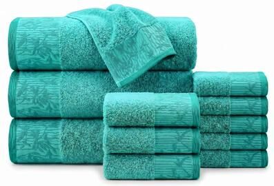 Superior Wisteria Cotton 12-Piece Towel Set - Floral Jacquard Border Bath Towels, Hand Towels, and Washcloths