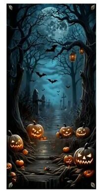 Inspired Finds Scary Halloween Door Cover Cemetery Pumpkin Moon Night Backdrop moonlit Pumpkin Cemetery